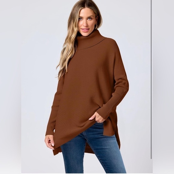 ANRABESS Women's Oversized Turtleneck Aubern Color - Picture 2 of 6